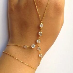 Boho Gold & Rhinestone Hand Chain Bracelet